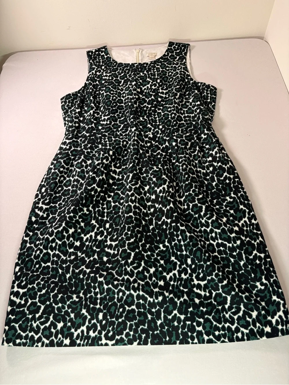 J. Crew Black, White & Teal Leopard Sheath Dress